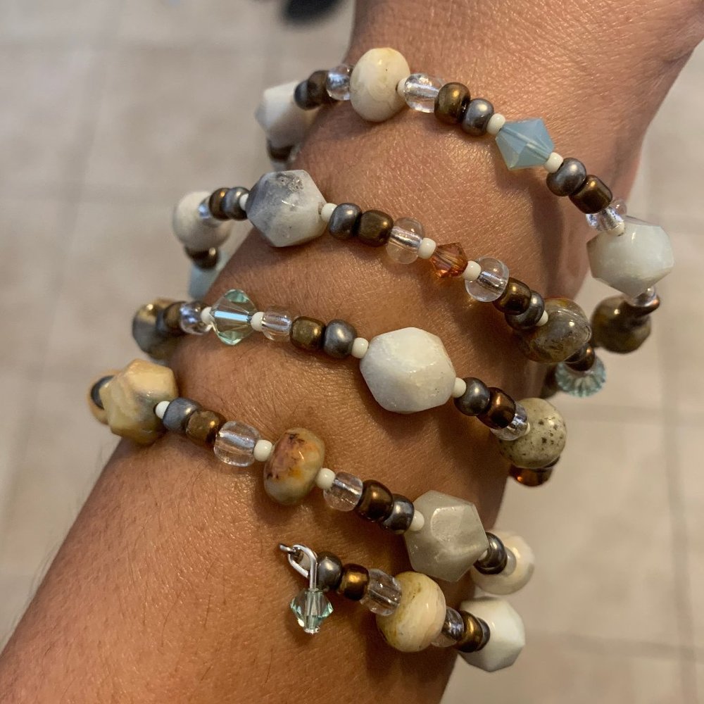 Gemstone Memory Wire Bracelet Swarovski Crystals